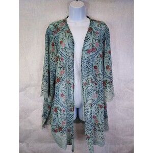 Mason & Belle Kimono Topper 1X XL Cardigan Sheer Cover Up Floral Crochet Trim